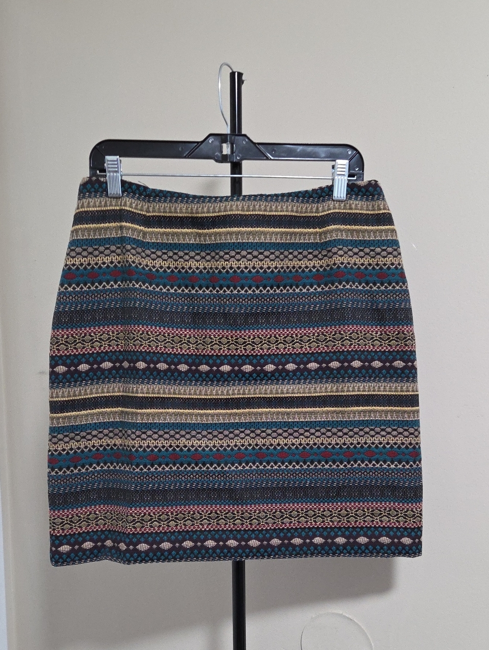 Monsoon Cotton Blend Multicolor Striped Mini Skirt with Geometric Weave